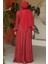 Balon Kol Bordo Tesettür Abiye Elbise 45191BR 2
