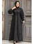 Çiçek Desenli Siyah Tesettür Elbise 30442S 2