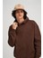 Kadın Kahverengi Kanguru Cepli Kapüşonlu 3 Iplik Şardonlu Sweatshirt 3