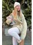 Kadın Bej Kanguru Cepli Kapüşonlu 3 Iplik Şardonlu Oversize Sweatshirt 2