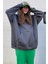 Kadın Füme Kanguru Cepli Kapüşonlu 3 Iplik Şardonlu Oversize Sweatshirt 1