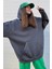Kadın Füme Kanguru Cepli Kapüşonlu 3 Iplik Şardonlu Oversize Sweatshirt 3