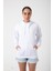 Beyaz Baskısız Kanguru Cepli Kapüşonlu 3 Iplikli Şardonlu Oversize Kadın Sweatshirt 4