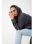 Füme Baskısız Kanguru Cepli Kapüşonlu 3 Iplikli Şardonlu Oversize Kadın Sweatshirt 2