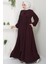 Yaka Bağcıklı Büzgülü Ferace Bordo Hm2468 2