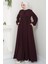Yaka Bağcıklı Büzgülü Ferace Bordo Hm2468 4
