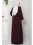 Yaka Bağcıklı Büzgülü Ferace Bordo Hm2468 5