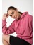 Mürdüm Baskısız Kanguru Cepli Kapüşonlu 3 Iplikli Şardonlu Oversize Kadın Sweatshirt 1