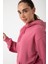 Mürdüm Baskısız Kanguru Cepli Kapüşonlu 3 Iplikli Şardonlu Oversize Kadın Sweatshirt 2