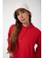 Kırmızı Baskısız Kanguru Cepli Kapüşonlu 3 Iplikli Şardonlu Oversize Kadın Sweatshirt 3