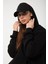 Siyah Baskısız Kanguru Cepli Kapüşonlu 3 Iplikli Şardonlu Oversize Kadın Sweatshirt 1