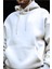 Erkek Beyaz 3 Iplik Bol Kesim Kapşonlu Sweatshirt 2