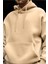 Erkek Vizon 3 Iplik Bol Kesim Kapşonlu Sweatshirt 2