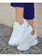 Kadın Bağcıklı Triko Dolgu Topuklu Sneaker-Beyaz 1