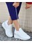 Kadın Bağcıklı Triko Dolgu Topuklu Sneaker-Beyaz 2