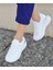 Kadın Bağcıklı Triko Dolgu Topuklu Sneaker-Beyaz 3