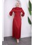 Kırmızı Yan Detaylı Saten Abiye 2