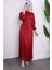Kırmızı Yan Detaylı Saten Abiye 5