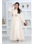 Kız Çocuk Astarlı Krem Uzun Tesettür Abiye ELBISE-ABY-0037 3