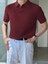 Bordo Erkek Fitilli Polo Yaka Triko T-Shirt 2