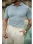 Erkek Mavi Patlı Kısa Kollu Polo Yaka Triko T-Shirt 1