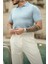 Erkek Mavi Patlı Kısa Kollu Polo Yaka Triko T-Shirt 2