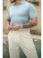 Erkek Mavi Patlı Kısa Kollu Polo Yaka Triko T-Shirt 3