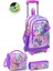 Kids Pembe Mor Fashion Girl Desenli Üç Bölmeli Çekçekli 3'lü Çanta Seti SET0123955 1