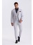 Gri Slim Fit Mono Yaka Çift Yırtmaçlı Yelekli Takım Elbise 1
