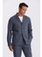 Lacivert Slim Fit Apaş Yaka Keten Karışımlı Çift Yırtmaçlı Çizgili Takım Elbise 2