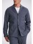 Lacivert Slim Fit Apaş Yaka Keten Karışımlı Çift Yırtmaçlı Çizgili Takım Elbise 3