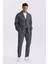 Antrasit Slim Fit Apaş Yaka Keten Karışımlı Çift Yırtmaçlı Çizgili Takım Elbise 1