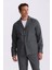 Antrasit Slim Fit Apaş Yaka Keten Karışımlı Çift Yırtmaçlı Çizgili Takım Elbise 2