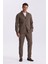 Kahve Slim Fit Apaş Yaka Keten Karışımlı Çift Yırtmaçlı Çizgili Takım Elbise 1