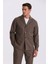 Kahve Slim Fit Apaş Yaka Keten Karışımlı Çift Yırtmaçlı Çizgili Takım Elbise 2
