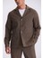 Kahve Slim Fit Apaş Yaka Keten Karışımlı Çift Yırtmaçlı Çizgili Takım Elbise 3