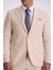 Bej Slim Fit Mono Yaka Tensel Kumaş Çift Yırtmaç Torba Cepli Takım Elbise 3