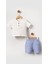 Unisex Bebek&çocuk %100 Pamuklu Çizgili Düğmeli Müslin Şort Takım-Mavi 2
