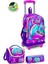 Kids Pembe Mor Voleybol Desenli Üç Bölmeli Çekçekli 3'lü Çanta Seti SET0123961 1