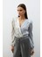 Çift Desenli Kruvaze Bluz - Gri 2