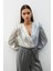Çift Desenli Kruvaze Bluz - Gri 3
