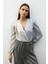 Çift Desenli Kruvaze Bluz - Gri 4