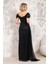 Kayık Yaka İncili Pullu Siyah Büyük Beden Abiye 3