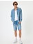 Slim Fit Kot Şort Bermuda Katlama Paçalı Düğme Detaylı 2