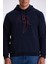 Lacivert Slim Fit Kapüşonlu Baskılı %100 Pamuk Sweatshirt 3