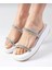 Kadın Taş Detaylı Çift Şerit Terlik Esnek Konforlu Bej Renkli Günlük Kullanım İçin 2