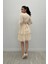 Sifon Kumaş Kruvaze Yaka Mini Elbise - Krem 5