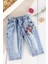 Çilek Nakışlı Denim Kumaşlı Beli Lastikli Kız Bebek Kot Pantolon 1