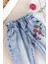 Çilek Nakışlı Denim Kumaşlı Beli Lastikli Kız Bebek Kot Pantolon 3