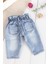 Çilek Nakışlı Denim Kumaşlı Beli Lastikli Kız Bebek Kot Pantolon 4